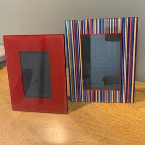 Primary Color Glass Photo Frames, Set Of Two, Good Condition